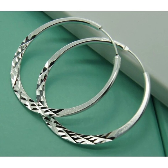 925 Sterling Silver 40mmRound Circle Hoop Earrings For Women - Picture 2 of 6
